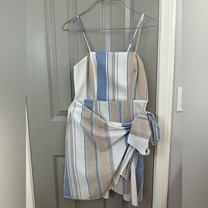 L'ATISTE White and Blue Spaghetti Strap Sundress for Wedding Guest